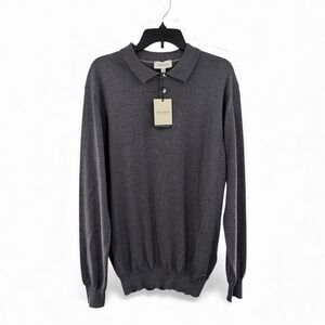 Bugatchi 100% Super Merino Wool Long Sleeve Polo Sweater Men Size 2XL Anthracite